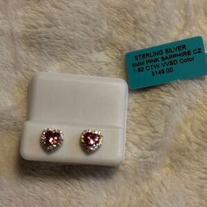 Sterling Silver Pink Heart Earrings